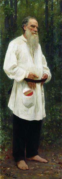 Leo Tolstoy barefoot, 1901 - Ilia Répine