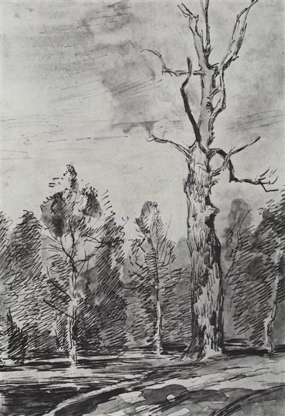 A dry tree by the road, c.1895 - 艾萨克·伊里奇·列维坦