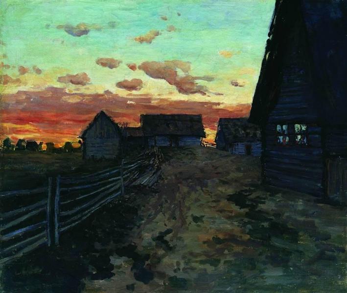 Избы. После захода солнца., 1899 - Исаак Левитан