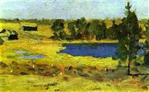 The Lake. Barns at the edge of forest. - Isaac Levitan