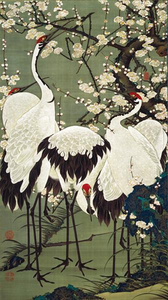 Plum Blossoms and Cranes - 伊藤若冲
