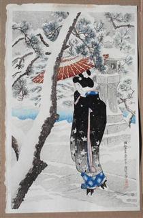 The Grounds of a Shinto Shrine in Snow - Ito Shinsui