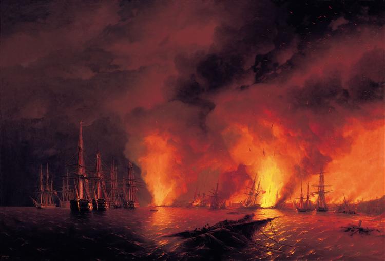 Оригинальное название: Синопский бой 18 ноября 1853 года (ночь после боя), 1853 - Иван Айвазовский
