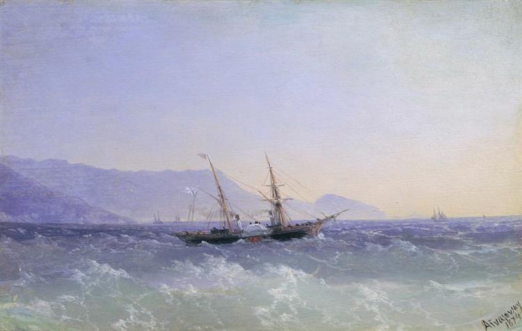 Crimean landscape with a sailboat, 1874 - Ivan Aivazovsky