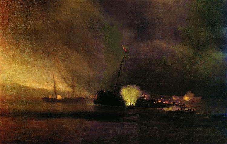 Explosion of the Three-masted Steamship in Sulin on 27 September 1877, 1878 - Ivan Konstantinovich Aivazovskii