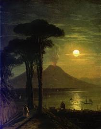 Baía de Nápoles à Luz do Luar. Vesúvio - Ivan Konstantinovich Aivazovskii