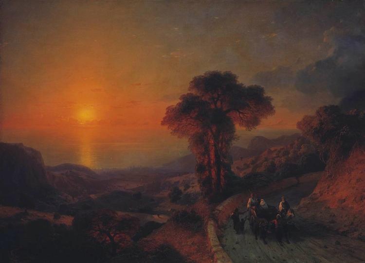 View of the Sea from the Mountains at Sunset. Crimea, 1864 - Iwan Konstantinowitsch Aiwasowski