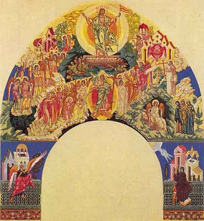 Resurrection of Christ. The sketch for the fresco of the church of the Assumption in Olshany, 1900 - Iván Bilibin