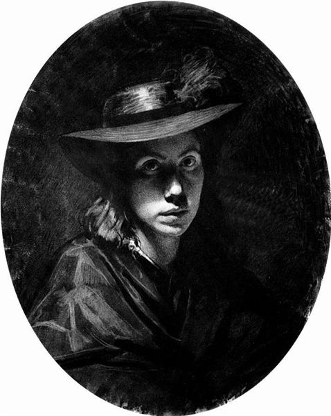 Portrait of Sofia Nikolaevna Kramskoy (in hat), 1863 - Iván Kramskói