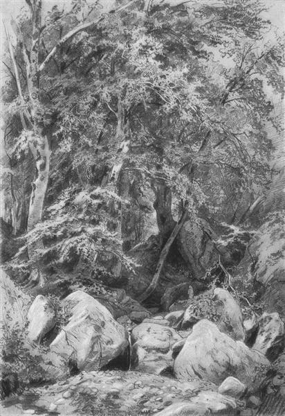 Árvores próximas a um córrego no Mount Castel, 1879 - Ivan Shishkin