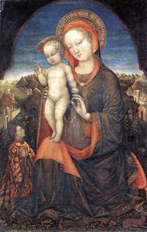 Мадонна с младенцем и преклоняющимся Леонелло д'Эсте - Якопо Беллини