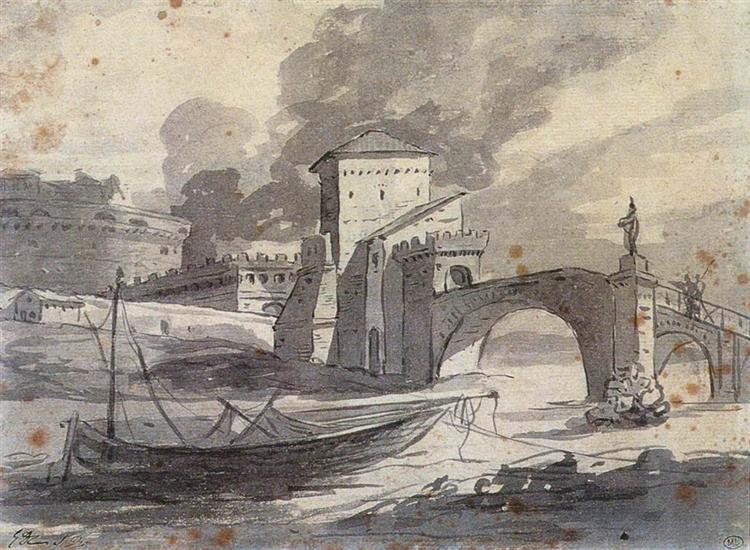 Вид на Тибр и замок Сант-Анджело, 1776 - Жак Луи Давид