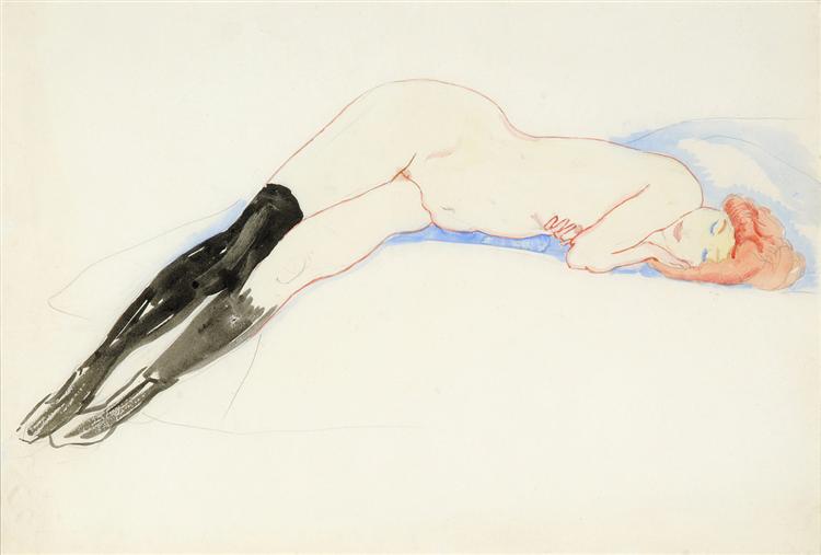 Reclining Nude with Black Stockings (Greet), c.1911 - Ян Слейтерс
