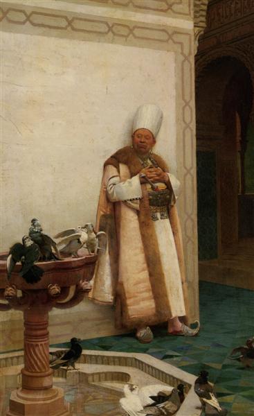 A Grand White Enuch Watching Doves - Jean-Georges Vibert