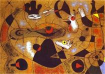 A Dew Drop Falling from a Bird's Wing Wakes Rosalie, who Has Been Asleep in the Shadow of a Spider's Web - Joan Miró