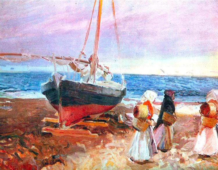 Fisherwomen on the Beach, Valencia, 1903 - 霍金‧索羅亞