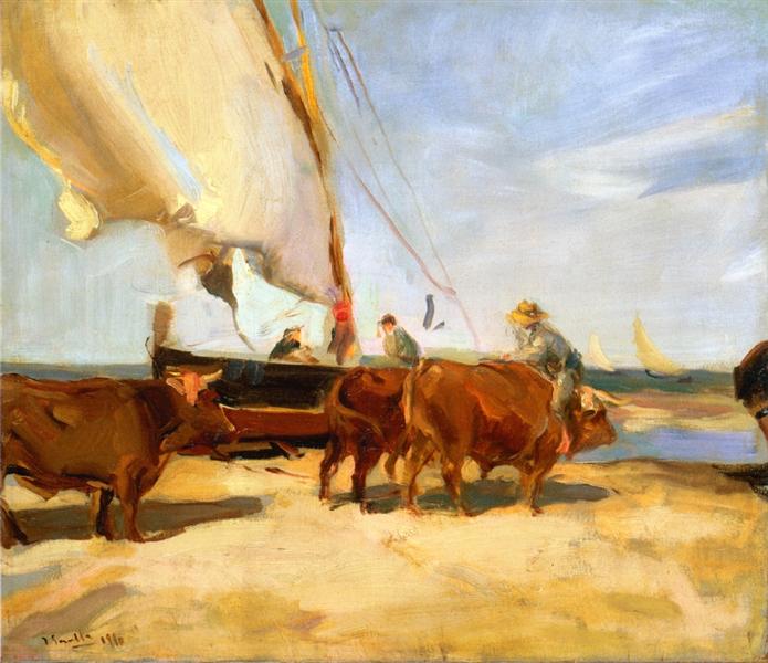 On the Beach at Valencia, 1910 - Хоакін Соролья