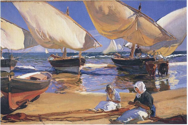 On the Beach at Valencia, 1916 - Хоакин Соролья