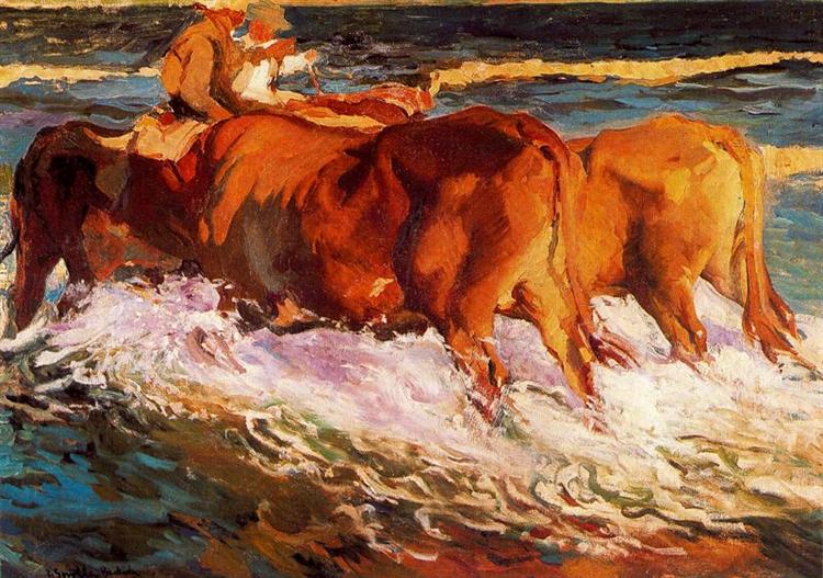 Oxen in the sea, study for “Sun of afternoon”, 1903 - Joaquín Sorolla