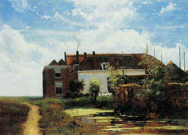 Farm beside canal in polder - Johan Hendrik Weissenbruch