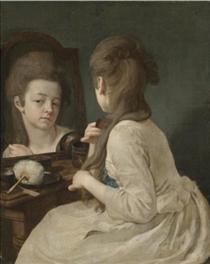 Young lady at her toilet combing her hair - Johann Anton de Peters