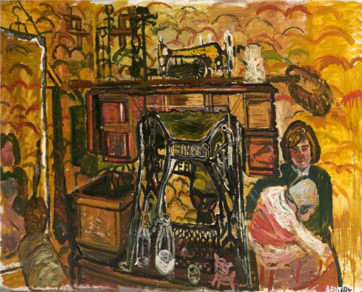 Sewing Machine, Wife and Baby, 1960 - John Bratby