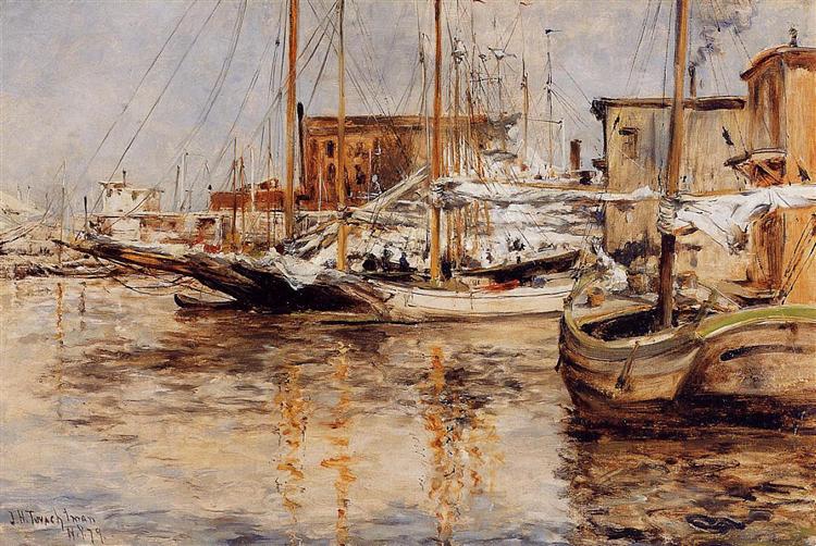 Oyster Boats, North River, 1879 - Джон Генрі Твахтман (Tуоктмен)