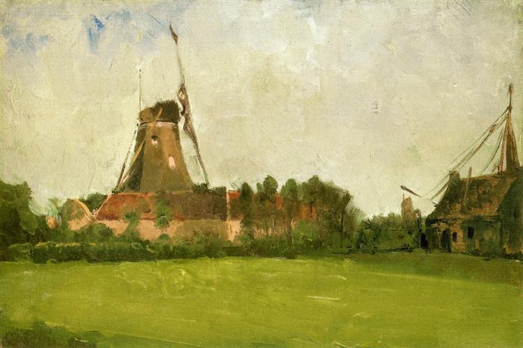 Windmill in the Dutch Countryside, c.1881 - Джон Генри Твахтман (Tуоктмен)