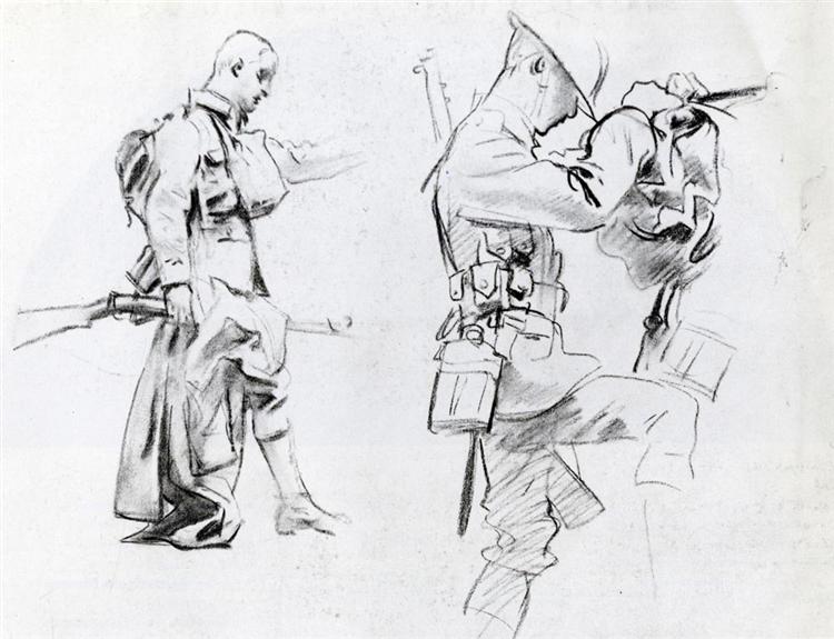 Two studies for soldiers of Gassed, c.1918 - John Singer Sargent