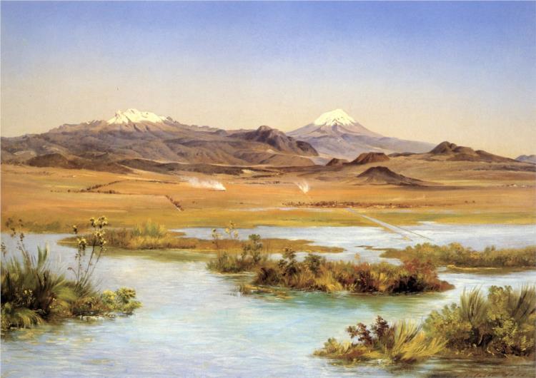 El Popocatépetl y el Iztaccíhuatl desde el lago de Chalco, 1882 - Jose Maria Velasco