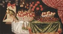 Pears and marasca cherries in a basket - Josefa de Obidos
