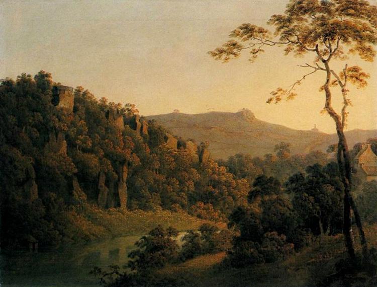 View in Matlock Dale, Looking Towards Black Rock Escarpment, c.1780 - c.1785 - Joseph Wright of Derby