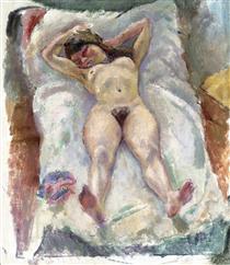 Woman Lying Down with Her Arms Raised - Jules Pascin