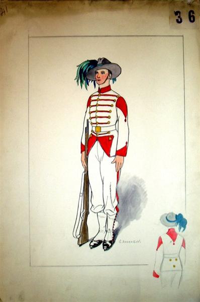 Costume design for an officer with a gun - Georges Annenkov