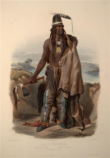 Abdih- Hiddisch. A Minatarre Chief, plate 24 from Volume 1 of 'Travels in the Interior of North America', 1834 - Карл Бодмер