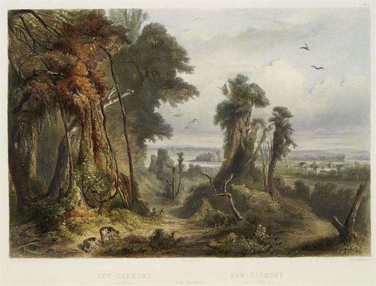 New Harmony on the Wabash, plate 2 from Volume 2 of 'Travels in the Interior of North America', 1832 - Karl Bodmer