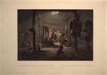 The Interior of a Hut of a Mandan Chief, plate 19 from Volume 2 of 'Travels in the Interior of North America' - Karl Bodmer