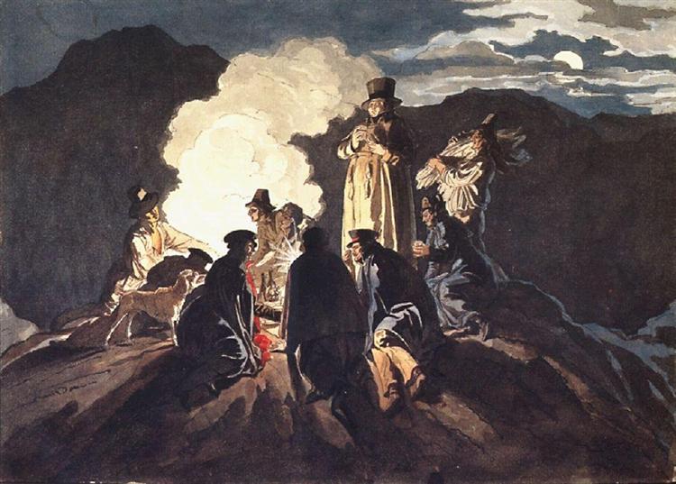 Bivouac on a Crater, Vesuvius, 1824 - Karl Brioullov
