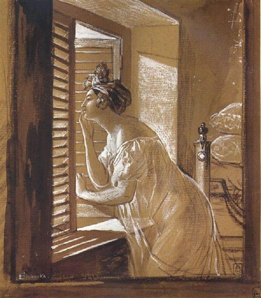 Женщина, посылающая поцелуй из окна, 1826 - Карл Брюллов