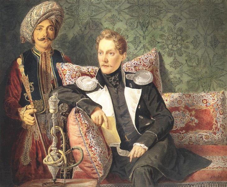Portrait of the Military and His Servant - Karl Briulov