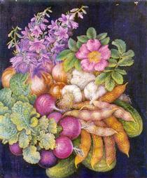 Still life "Flowers and Vegetables" - Kateryna Bilokur