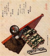 A leather Pouch with kagami - Hokusai