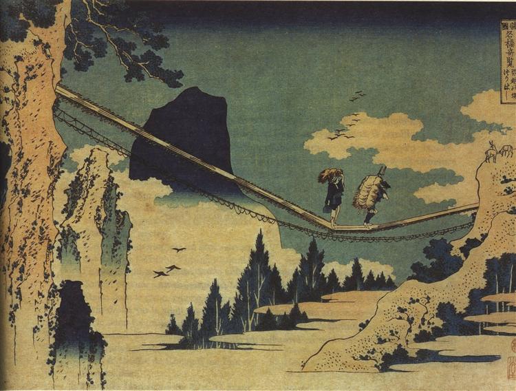 The Suspension Bridge Between Hida and Etchu - Hokusai