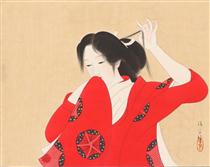 Bijin in Red Kimono - 鏑木清方