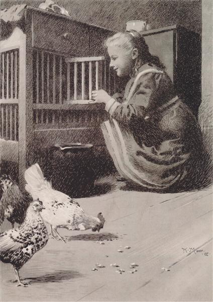 Girls in henhouse, 1897 - Коломан Мозер