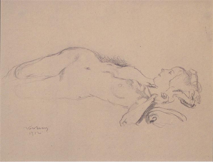Reclining Female Nude (Mileva Roller), 1912 - Коломан Мозер
