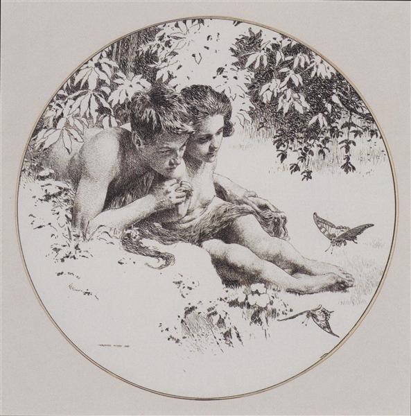 Reproduction template for the middle part of the leaf love for Gerlach's allegories. New Series, Plate 30, c.1895 - Коломан Мозер