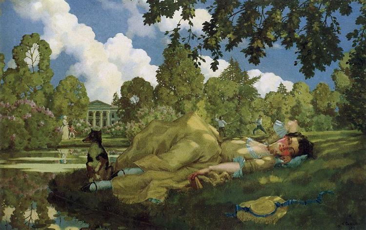 Sleeping Young Woman in Park, 1922 - Konstantin Somov