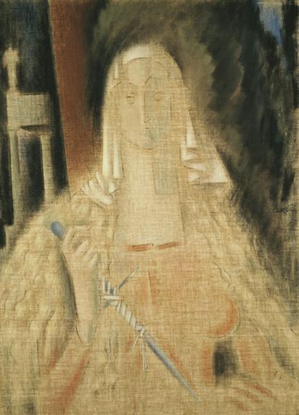 La temperanza, Woman Holding a Knife, c.1938 - Konstantinos Parthenis