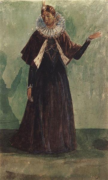 Costume Design by Marina Mnishek to the tragedy of Pushkin's Boris Godunov, 1923 - Kuzmá Petrov-Vodkin